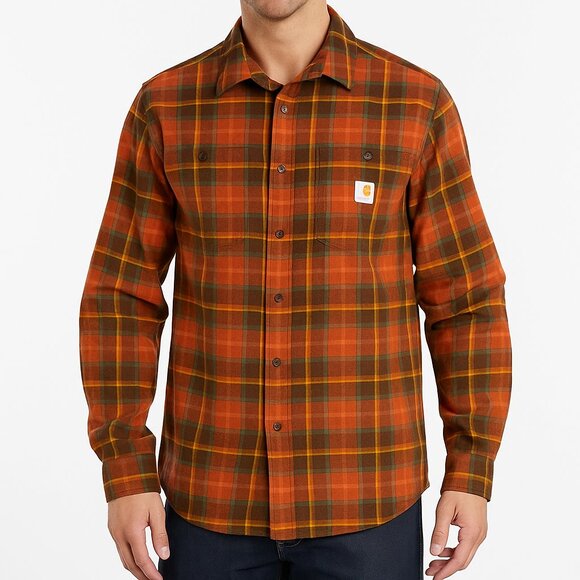 Carhartt Men's Orange Plaid Flannel Shirt - Picture 1 of 4